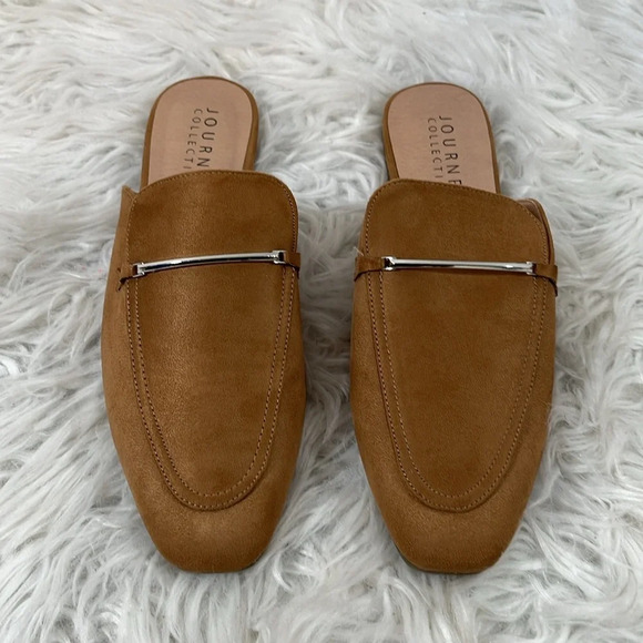 JOURNEE COLLECTION Ameena Tan Slip On Square Toe Mules Flats Size 9 NEW - Picture 2 of 13